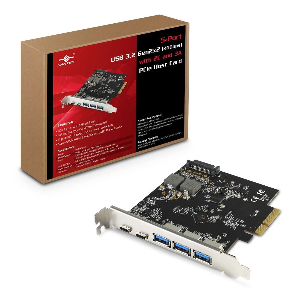 Vantec CC UGT-PC3A2C 5PT USB3.2 Gen2x2 (20Gbps) With 2C And 3A PCIe Host Card