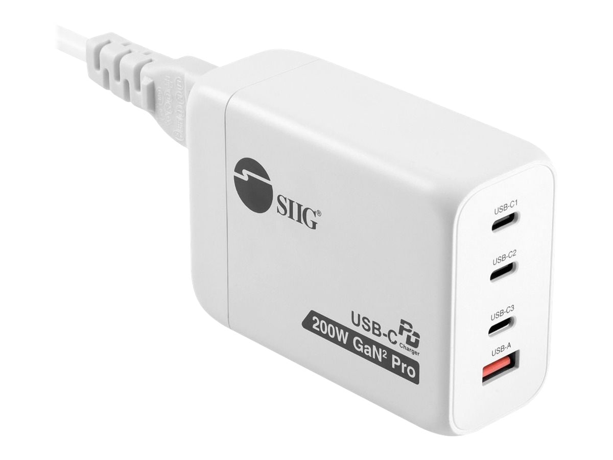 SIIG AC-PW1V11-S1 4PT 200W GaN PD Combo Charger 3C1A