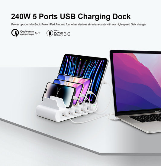 240W 5-port USB-C or USB-A GaN USB Charger