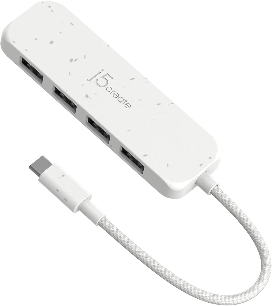j5create JCH341EW USB-C to 4PT Type-A Gen2 Hub Eco-Friendly Pure White