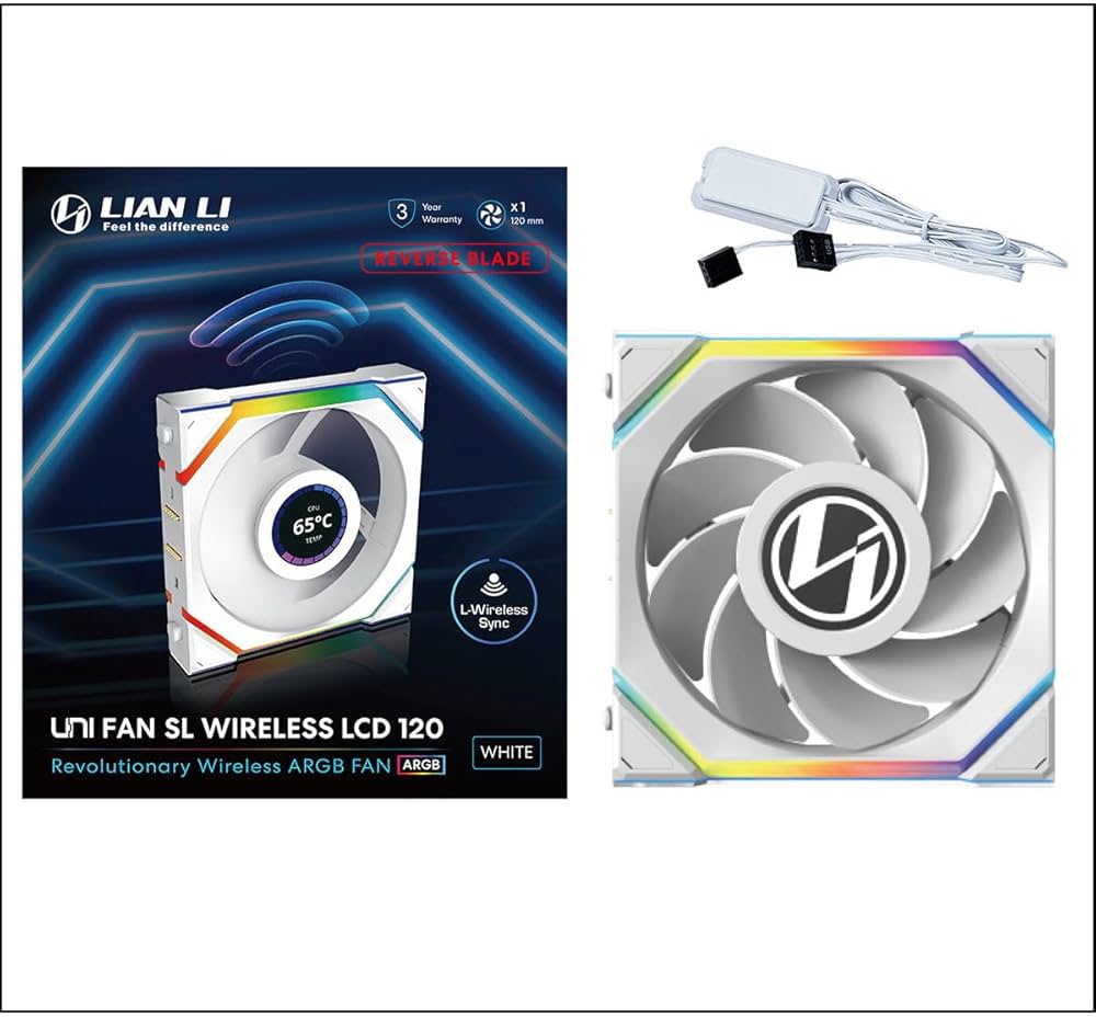 Lian-Li Fan 12RSLLCD1W1W UNI FAN SL 2.4GHz Wireless 1.6 LCD RGB Reverse Blade