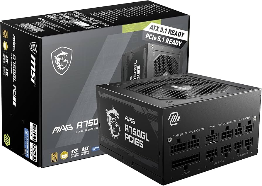 MSI MAG A750GLS PCIE5 750W 80+ Gold Fully-Modular ATX 12V APFC