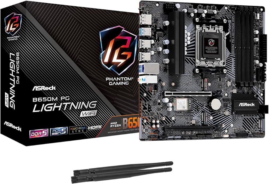ASRock MB B650M PG LIGHTNING WIFI B650 AMD AM5 Max192GB DDR5 PCIe MicroATX