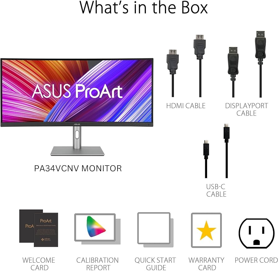 ASUS ProArt PA34VCNV 34.1" UWQHD Monitor - USB-C, Calman Verified