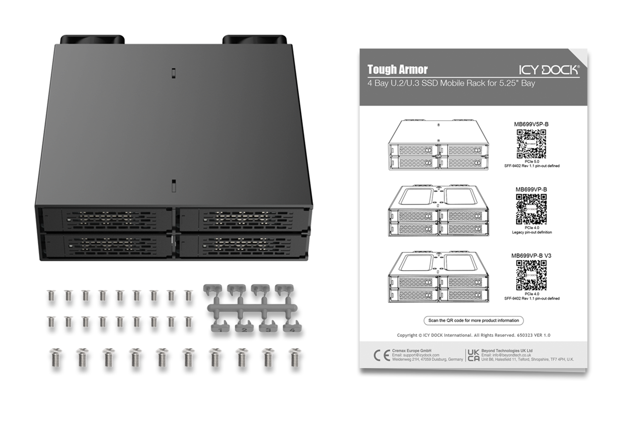 ICY DOCK RD MB699V5P-B ToughArmor 4Bay PCIe 5.0 U.2 U.3 NVMe SSD Mobile Rack