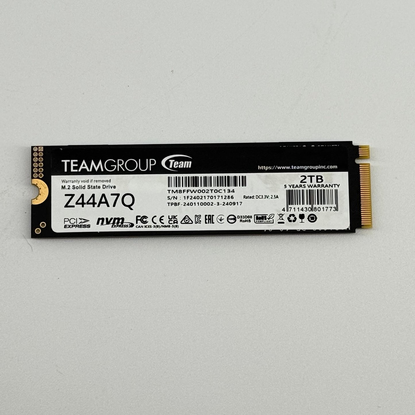 TEAMGROUP TM8FFW002T0C134 2TB Z44A7Q PCIe Gen4x4 Bulk Pack