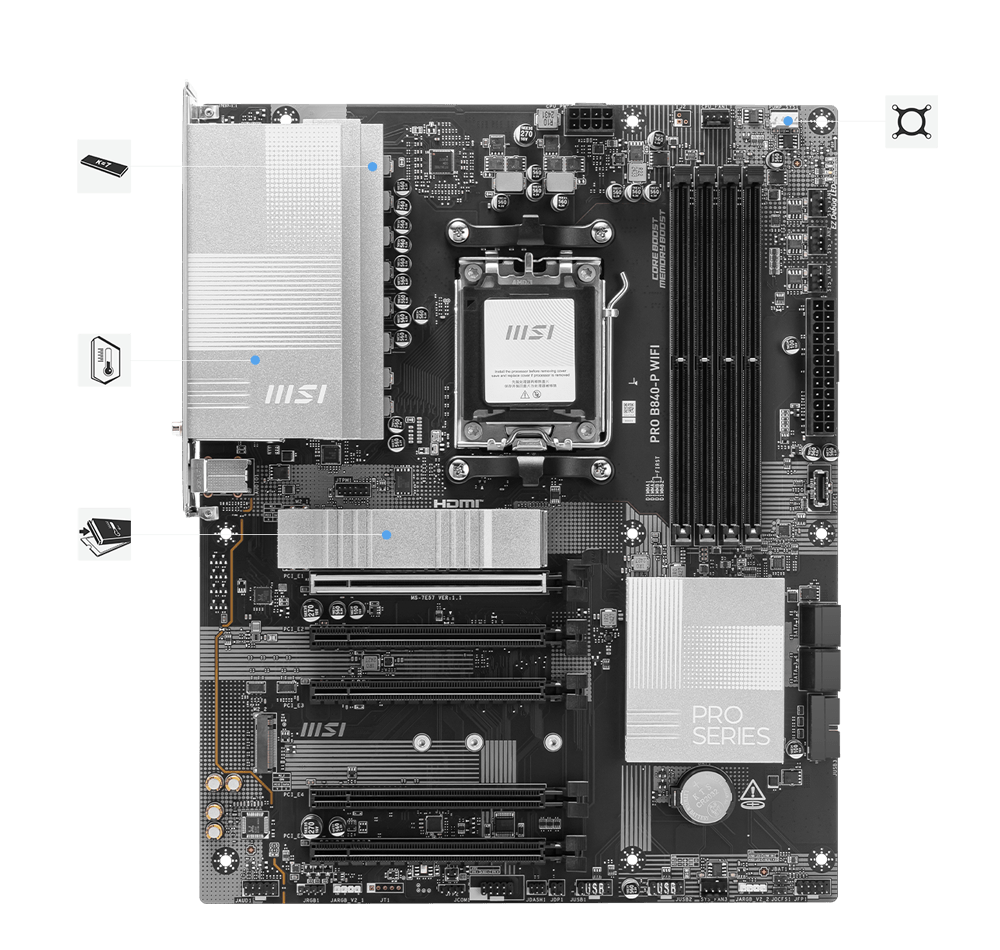MSI PRO B840-P WIFI B840 AM5 Max256GB DDR5 ATX
