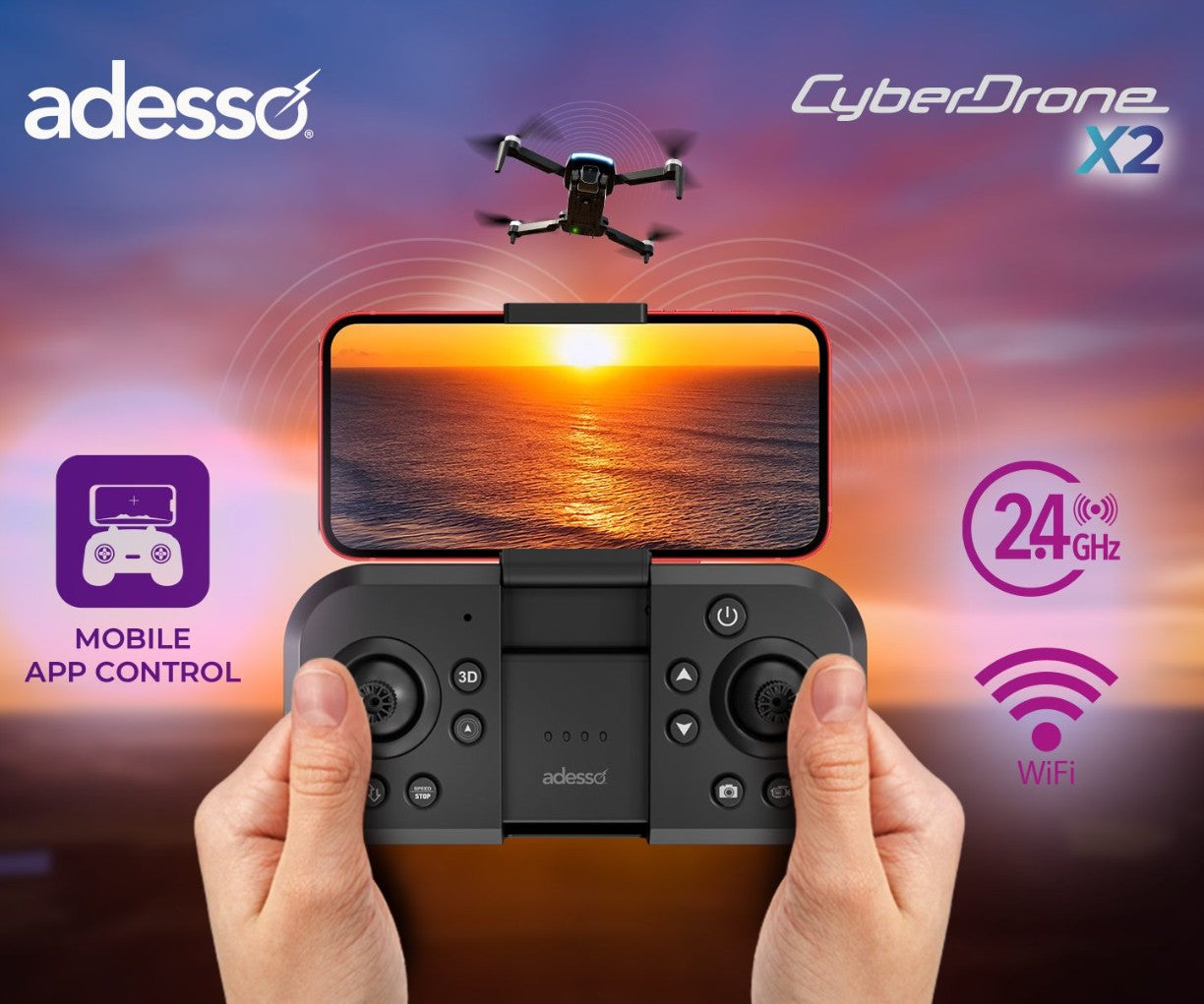 Adesso CyberDrone X2 - Drone with 1080P FPV Camera & Gimbal