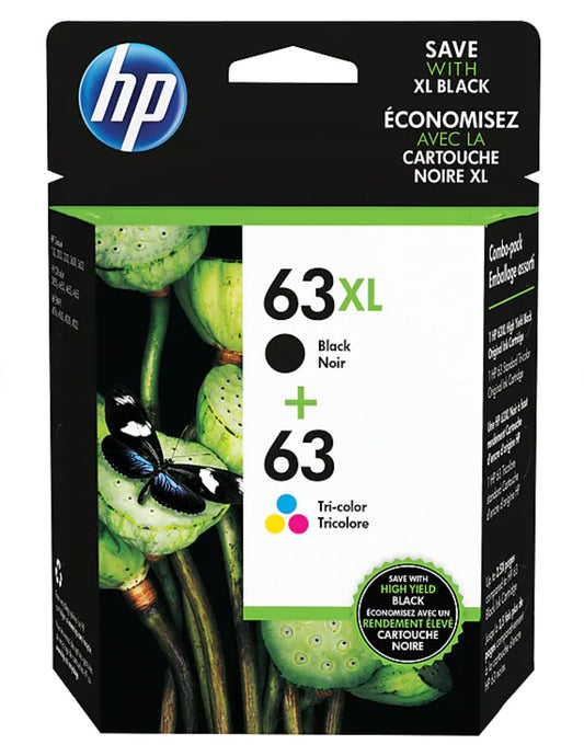 HP 63XL/63 Black High Yield and Tri-Color Standard Yield Ink Cartridge 2/Pack (L0R48AN)
