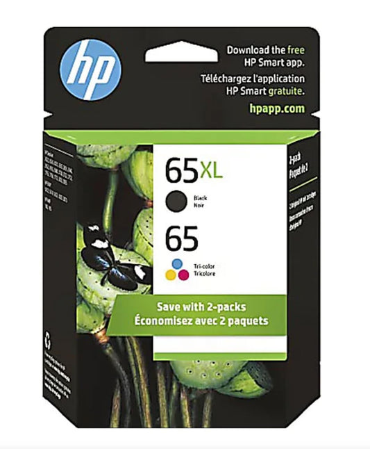 HP 65XL/65 Black High Yield and Tri-Color Standard Yield Ink Cartridge 2/Pack (6ZD95AN)