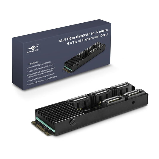 Vantec AC UGT-M2670 M.2 PCIe Gen3x2 B+M Key To 5 Ports SATA III Expansion Card