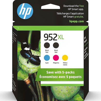 HP 952XL Black/Cyan/Magenta/Yellow High Yield Ink Cartridge, 5/Pack (N9K29BN & N9K30BN) Synnex