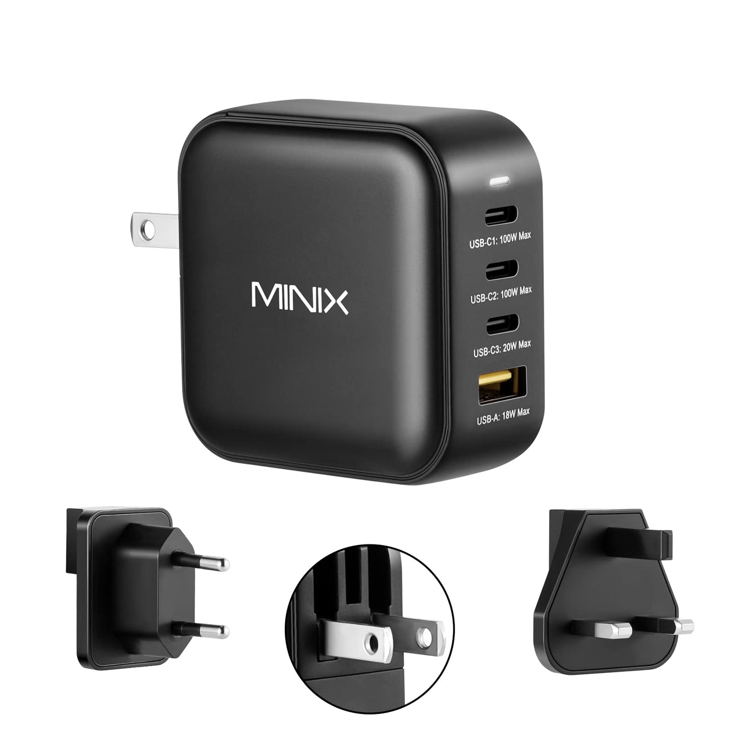 MINIX Accessory NEO-P3 USB-C Charger 1xType-A 18W 3xType-C 100W Black Bulk