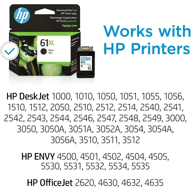 HP 61XL Combo-pack - 2-pack - High Capacity - black, color (cyan, magenta, yellow) - original - ink cartridge - for Deskjet 10XX, 15XX, 2050A J510, 25XX, 35XX; Envy 45XX, 55XX; Officejet 2620, 46XX