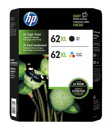 HP 62XL High Yield Ink, Combo Pack, 2 Pack (F6U02BN) HP