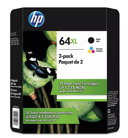 HP 64XL High Yield Ink Cartridge, Black & Tri-Color, 2-Count (X4D93BN) All Office Smarts