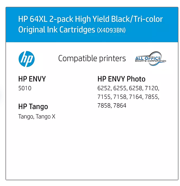 HP 64XL Black Ink Cartridge, 2 pk (X4D94BN) All Office Smarts