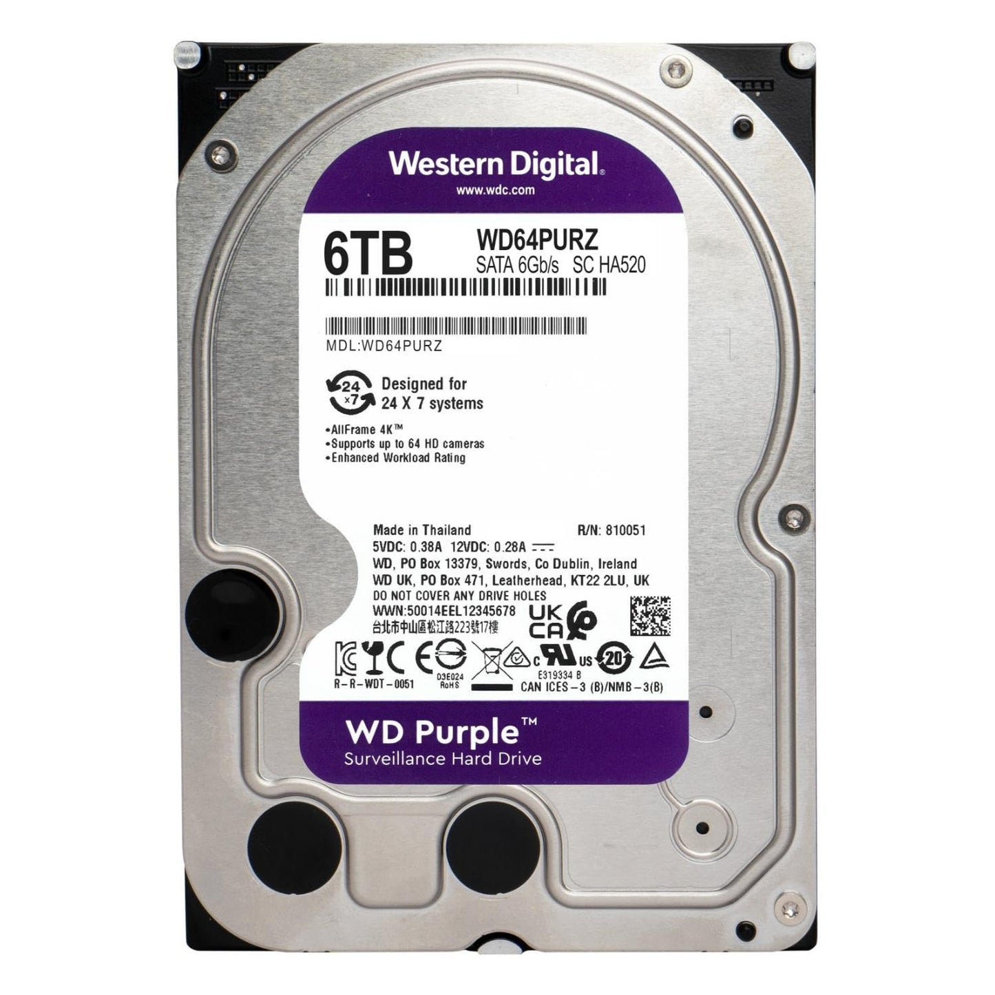 Western Digital HD WD64PURZ WD Purple 3.5 6TB 256MB SATA 5400 RPM Bare