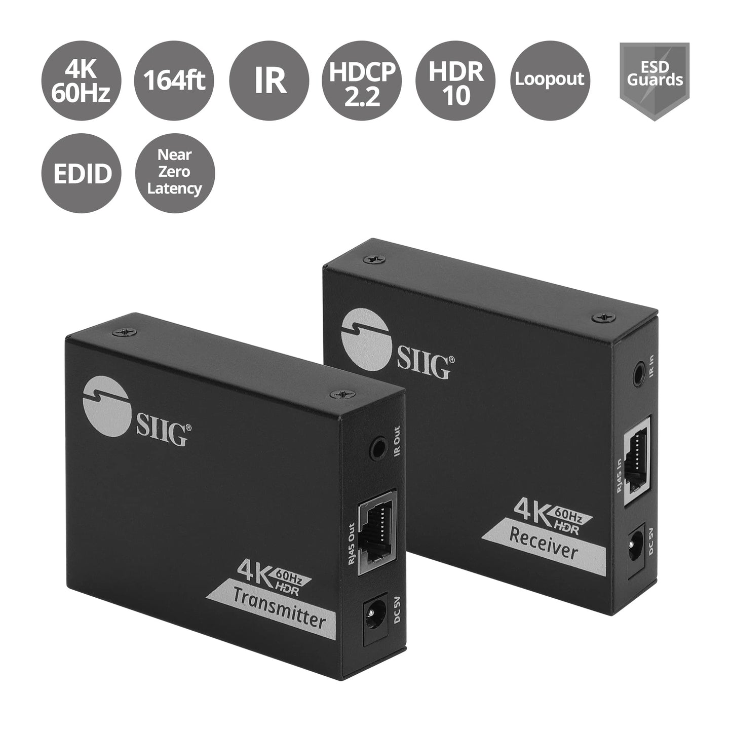SIIG CE-H27K11-S1 4K 60Hz HDMI Over Cat6 Extender w Loopout & IR 50m