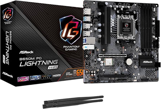 ASRock MB B650M PG LIGHTNING WIFI B650 AMD AM5 Max192GB DDR5 PCIe MicroATX