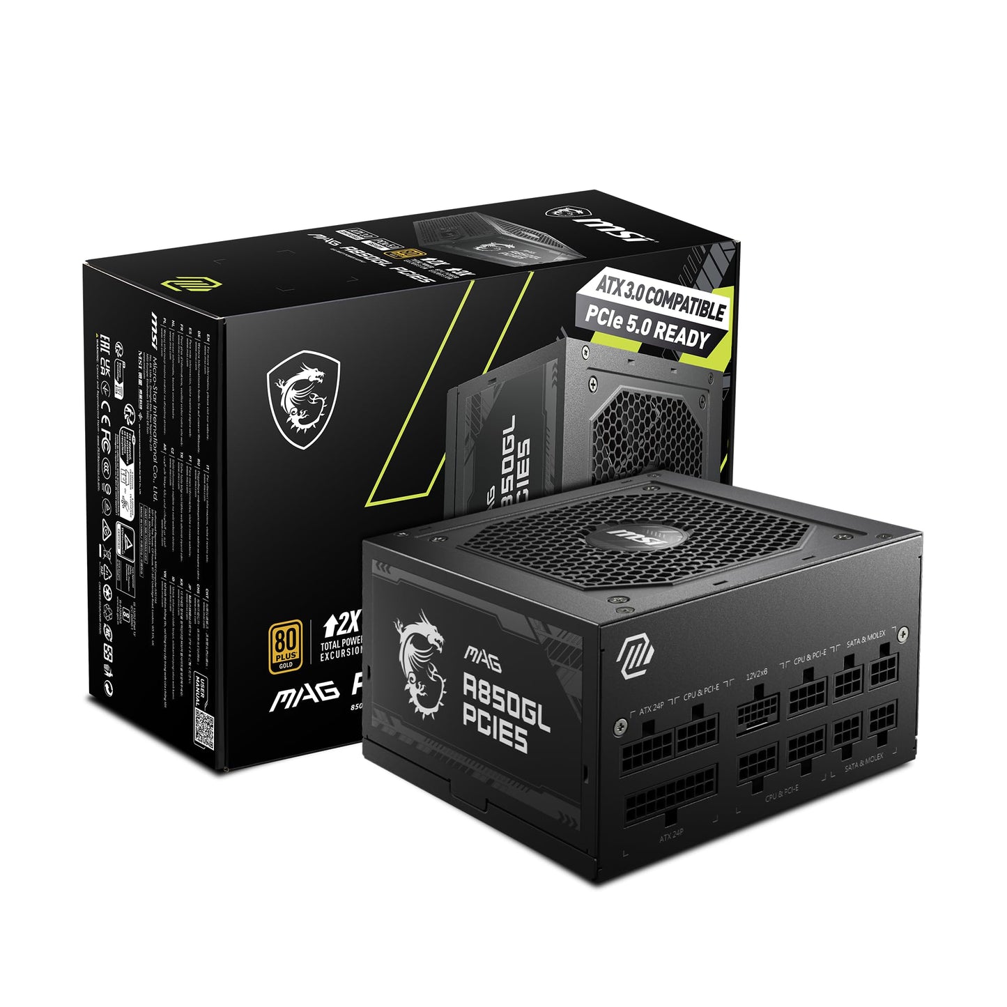 MSI MAG A850GLS PCIE5 850W 80+ Gold Fully-Modular ATX 12V APFC