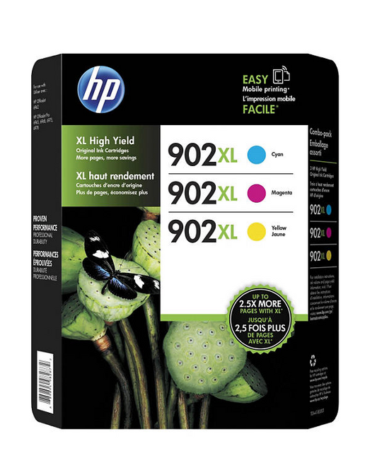 HP 902XL High-Yield Cyan, Magenta, Yellow Original Ink Cartridge, 3/Pk