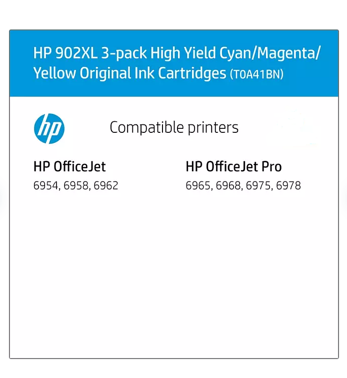 HP 902XL High-Yield Cyan, Magenta, Yellow Original Ink Cartridge, 3/Pk