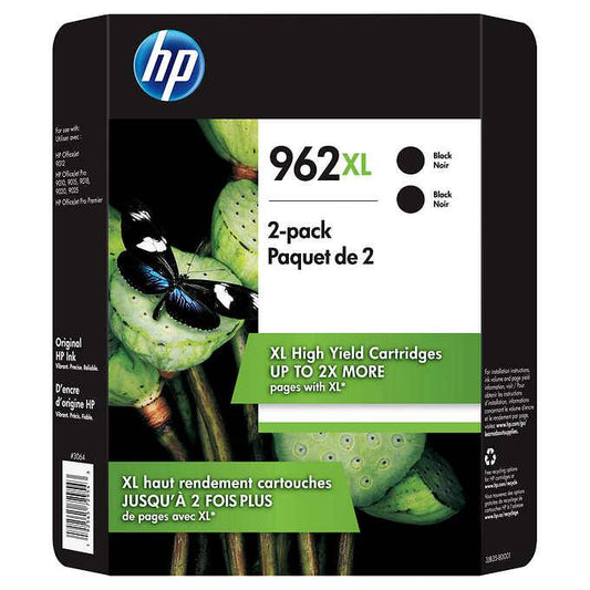 HP 962XL High Yield Ink Cartridge, Black, 2-count 3JB35BN