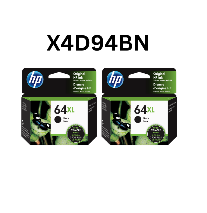 HP 64XL Black Ink Cartridge, 2 pk (X4D94BN) All Office Smarts