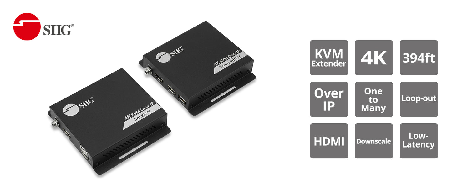 SIIG CE-H27R11-S1 HDMI 4K30Hz KVM over Cat 6 Extender Brown Box
