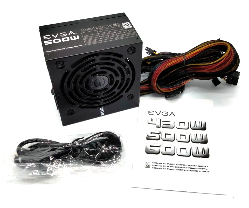 EVGA Power Supply 100-W1-0500-KR 500W 80Plus +12V 120mm Ultra-Quiet Fan APFC eVGA