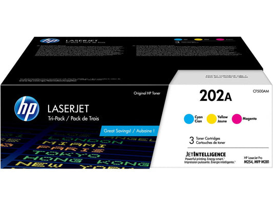 HP 202A - 3-Pack - Yellow, Cyan, Magenta - Original - LaserJet - Toner Cartridge (CF500AM) All Office Smarts