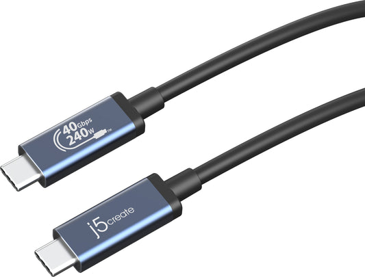 j5create JUC29L08 USB 40Gbps 240W USB Type-C CB 2.6ft Black Space Grey