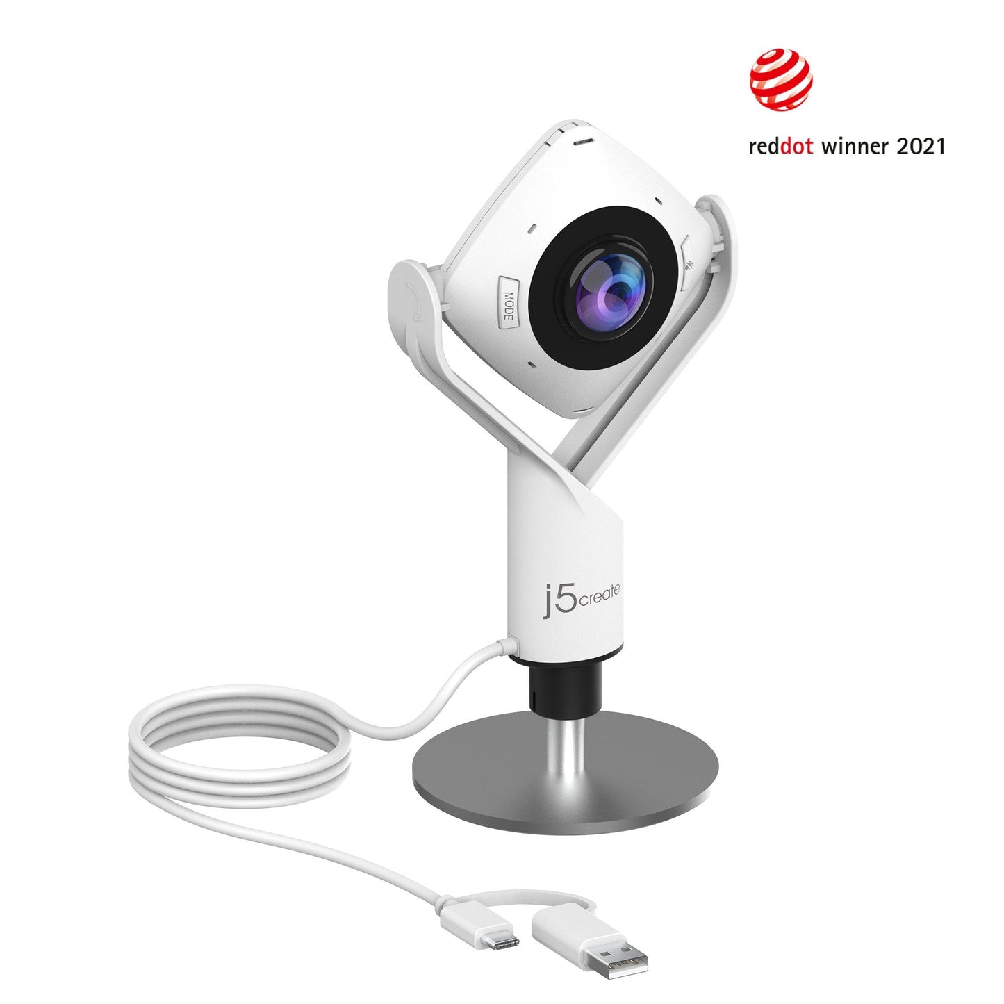 j5create Camera JVCU360 360ø All Around Webcam USB-C USB2.0 Type-A White Black