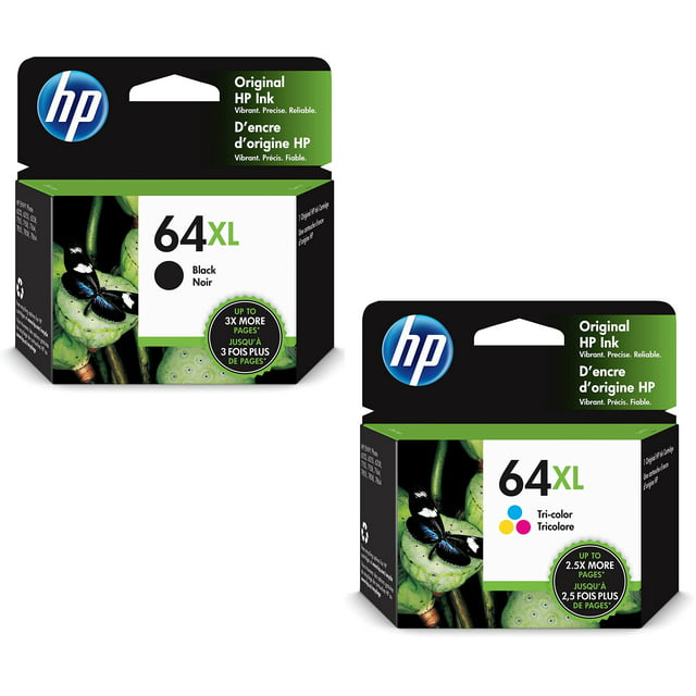 HP 64XL High Yield Ink Cartridge, Black & Tri-Color, 2-Count (X4D93BN) All Office Smarts