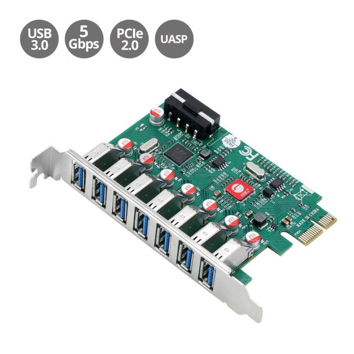 SIIG JU-P70211-S1 USB 3.0 7-Port PCIe Host Card Brown Box