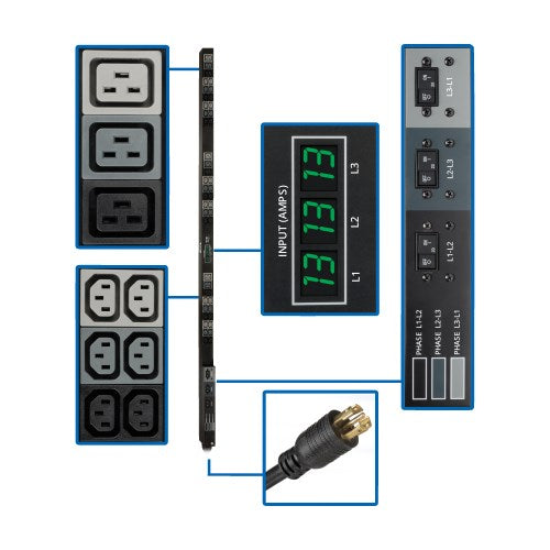 TRIPP 3-Phase Local Metered Pdu, 8.6 Kw, 45 208V Outlets (36 C13, 9 C19), 6 Ft. (1.83 - PDU3MV6L2130A