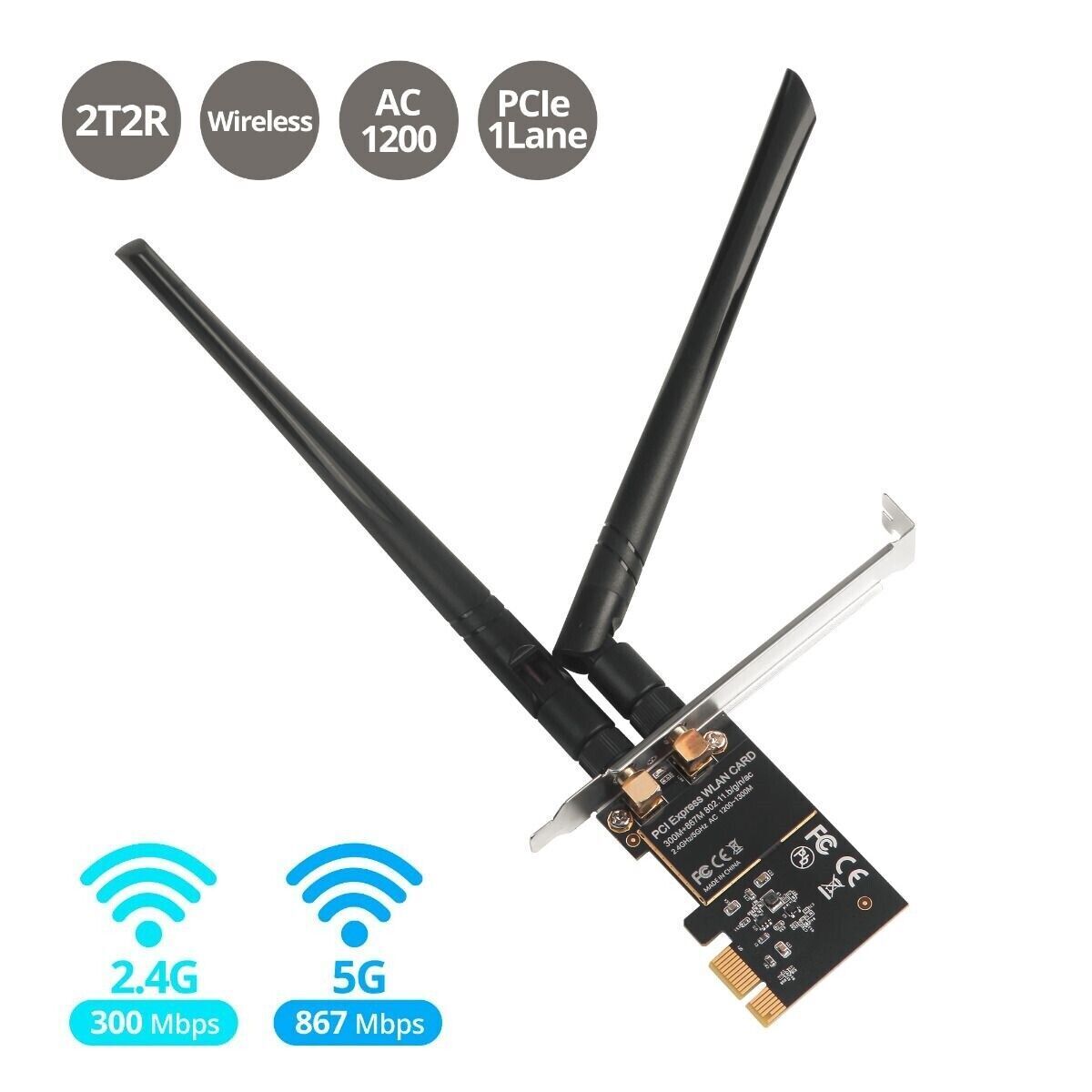 SIIG NT LB-WR0011-S1 Wireless 2T2R Dual Band WiFi Ethernet PCIe Card AC1200 SIIG