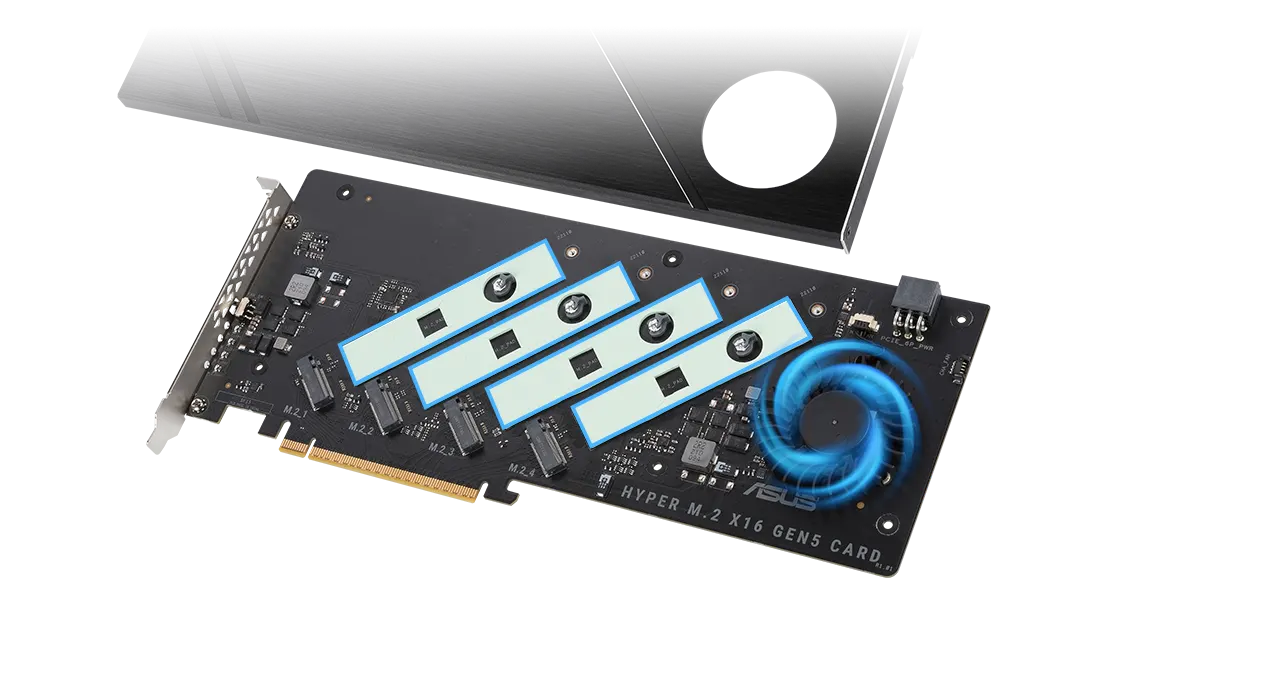 Asus AC HYPER M.2 X16 GEN5 CARD PCIe5.0x16 interface f 4xM.2 NVME SSD devices