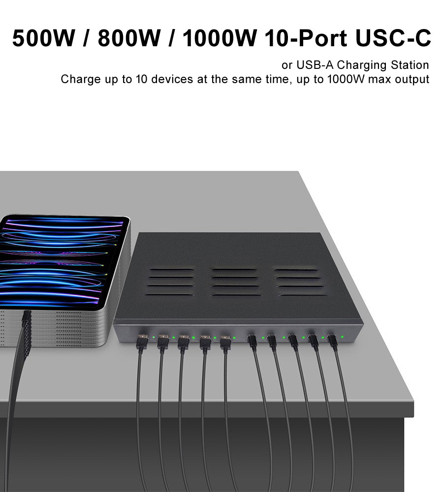 10-Port USB-C or USB-A Charging Station