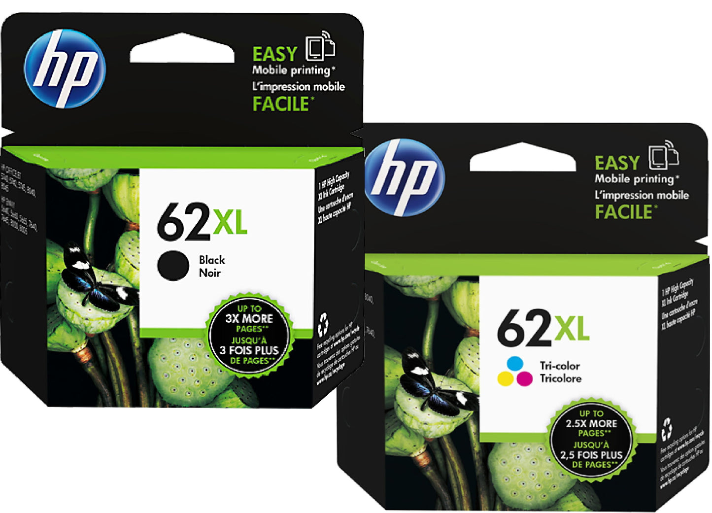 HP 62XL High Yield Ink, Combo Pack, 2 Pack (F6U02BN) HP