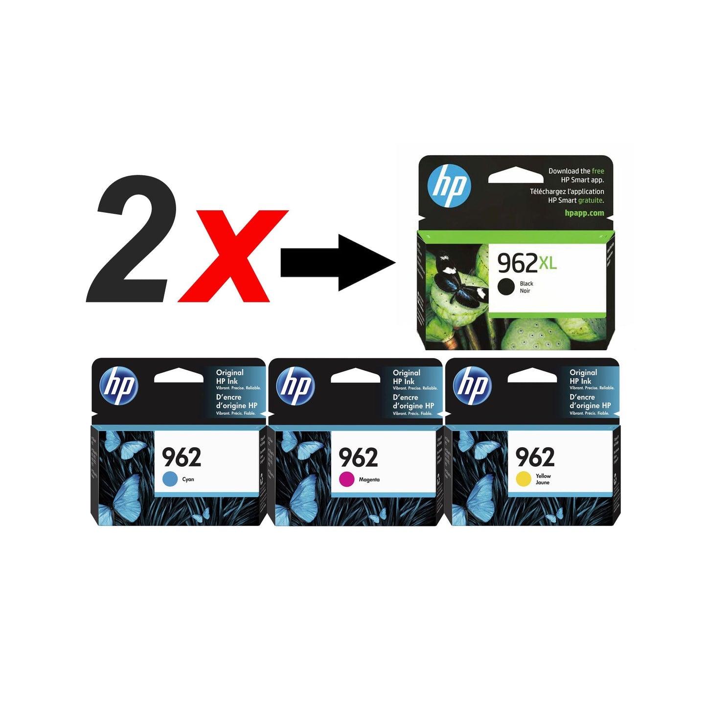 HP 962XL/962 2x Black, Cyan/Magenta/Yellow Ink Cartridges, 5/Pack