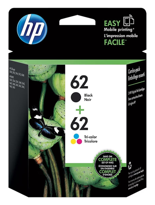 HP 62 Black/Tri-Color Standard Yield Ink Cartridge, 2/Pack (N9H64FN)