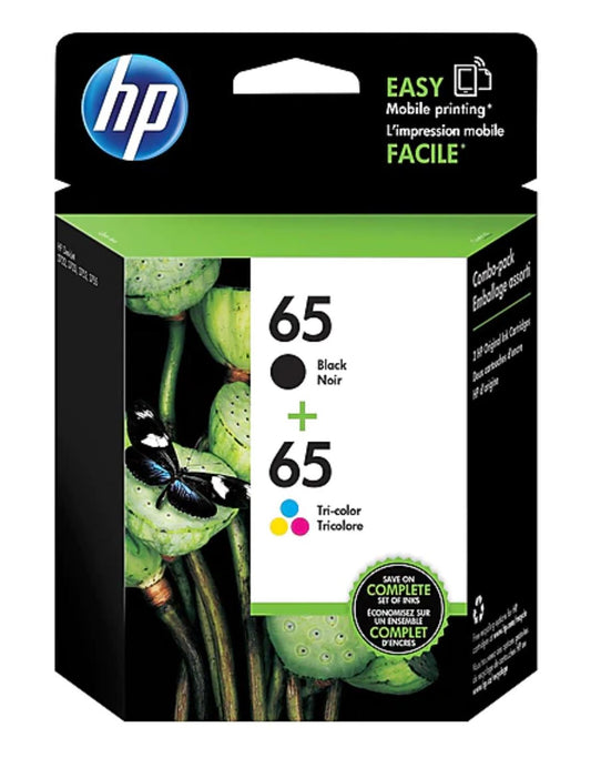 HP 65 Black/Tri-Color Standard Yield Ink Cartridge, 2/Pack (T0A36AN)
