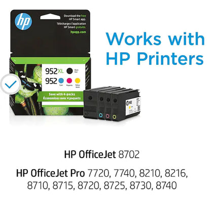 HP 952XL/952 Black High Yield and Cyan/Magenta/Yellow Standard Yield Ink Cartridge, 4/Pack (N9K28AN)