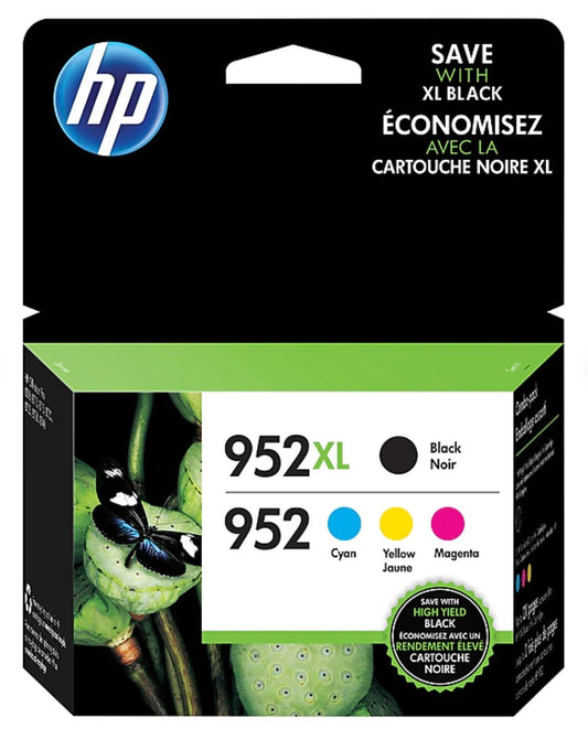 HP 952XL/952 Black High Yield and Cyan/Magenta/Yellow Standard Yield Ink Cartridge, 4/Pack (N9K28AN)