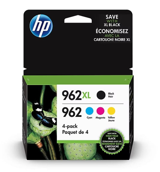 HP 962XL/962 Black High Yield and Cyan/Magenta/Yellow Standard Yield Ink Cartridge, 4/Pack (3JB34AN)