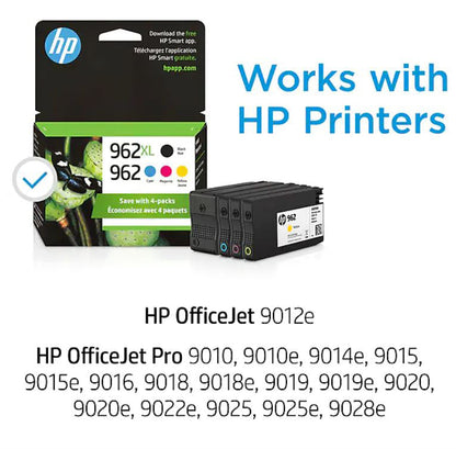 HP 962XL/962 Black High Yield and Cyan/Magenta/Yellow Standard Yield Ink Cartridge, 4/Pack (3JB34AN)