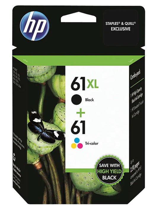 HP 61XL/61 Black High Yield and Tri-Color Standard Yield Ink Cartridge, 2/Pack (CZ138FN)