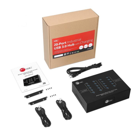 SIIG AC ID-US0611-S1 20-Port Industrial USB 3.1 Hub with Charging Brown Box